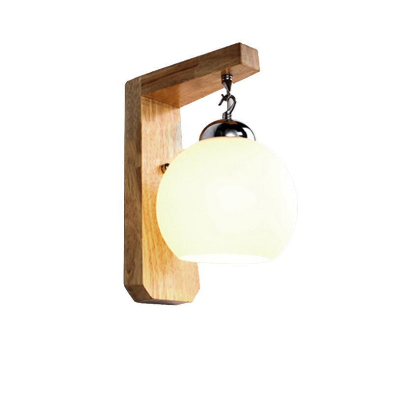 Modern Globe Hanging Wall Light Opal Glass 1 Bulb White Sconce Light with Wood Base for Bedroom Clearhalo 'Modern wall lights' 'Modern' 'Wall Lamps & Sconces' 'Wall Lights' Lighting' 145096