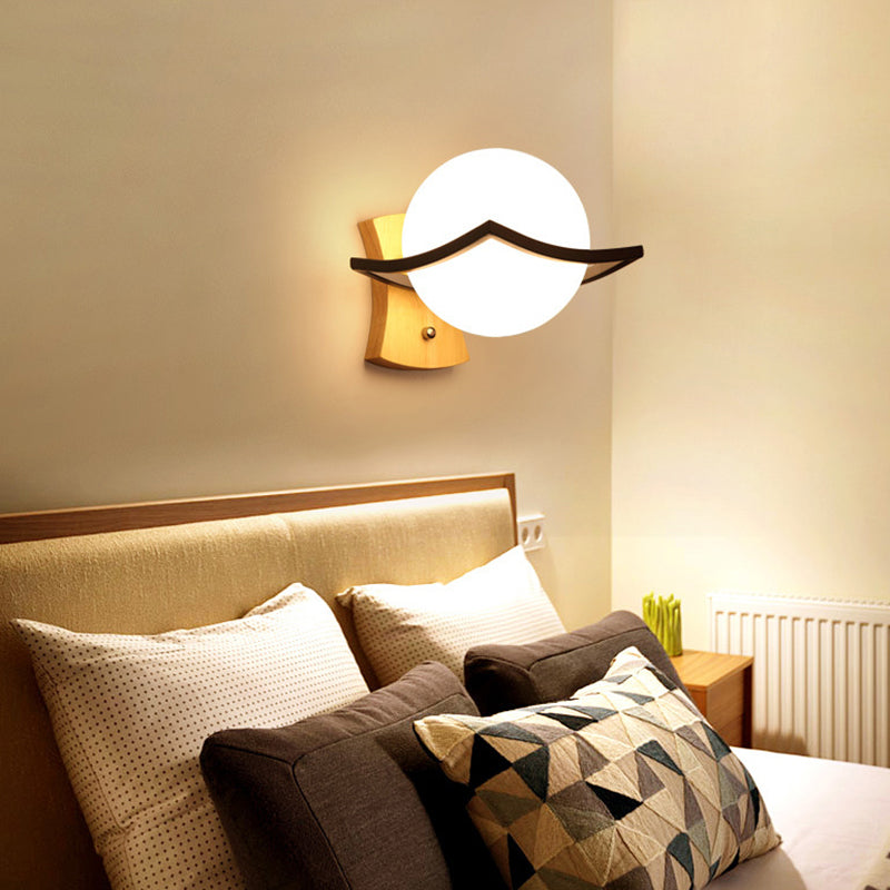 Contemporary Globe Shade Sconce Light 1 Head Milk Glass Wall Lamp in White for Bedside Black Clearhalo 'Modern wall lights' 'Modern' 'Wall Lamps & Sconces' 'Wall Lights' Lighting' 145098