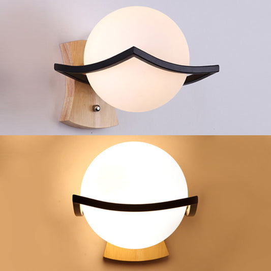 Contemporary Globe Shade Sconce Light 1 Head Milk Glass Wall Lamp in White for Bedside Clearhalo 'Modern wall lights' 'Modern' 'Wall Lamps & Sconces' 'Wall Lights' Lighting' 145101