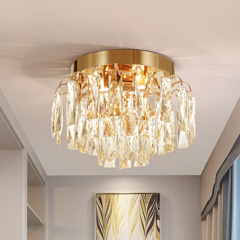 Layered Crystal Rectangles Flushmount Modern Style 2-Bulb Corridor Ceiling Lighting in Nickel/Gold - Clearhalo - 'Ceiling Lights' - 'Close To Ceiling Lights' - 'Close to ceiling' - 'Flush mount' - Lighting' - 1451021