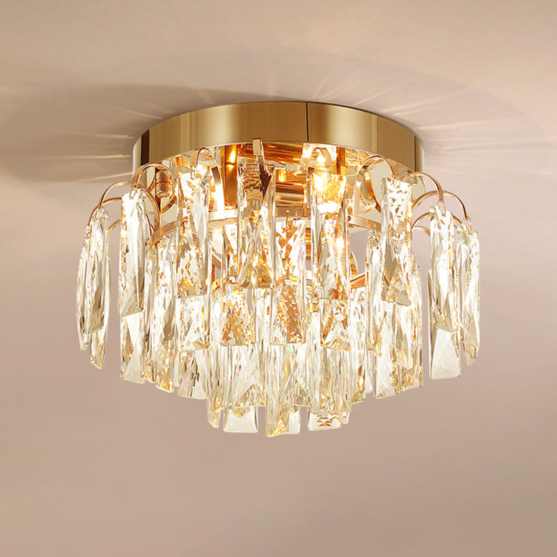Layered Crystal Rectangles Flushmount Modern Style 2-Bulb Corridor Ceiling Lighting in Nickel/Gold - Clearhalo - 'Ceiling Lights' - 'Close To Ceiling Lights' - 'Close to ceiling' - 'Flush mount' - Lighting' - 1451023