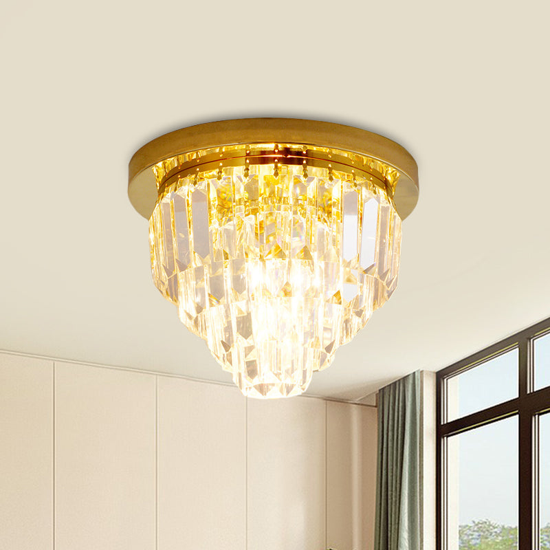 1/3/4-Bulb Flush Mount Lamp Modern Dome/Cone/Tapered Shape Clear Crystal Ceiling Light for Corridor Clear A Clearhalo 'Ceiling Lights' 'Close To Ceiling Lights' 'Close to ceiling' 'Flush mount' Lighting' 1451095