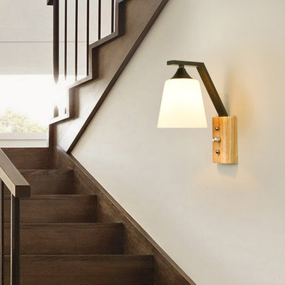 Bucket Shade Stair Corridor Wall Lamp Opal Glass 1 Head Contemporary Sconce Light Black Clearhalo 'Modern wall lights' 'Modern' 'Wall Lamps & Sconces' 'Wall Lights' Lighting' 145111