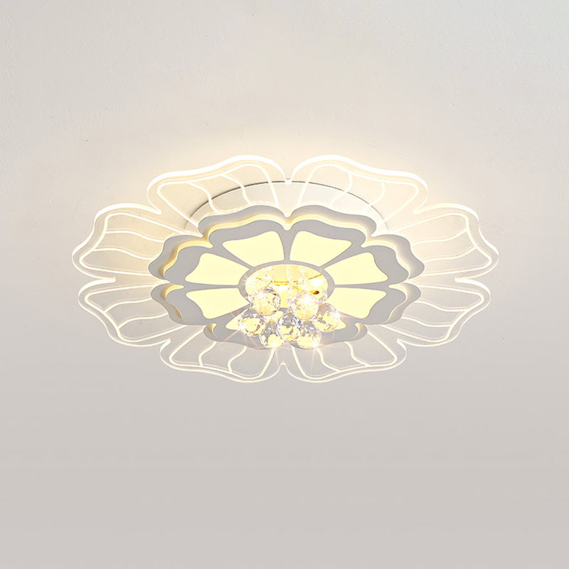 Crystal Blossom LED Flush Mount Modern Style Living Room Flush Ceiling Light Fixture in White, 16.5"/20.5"/24.5" Wide