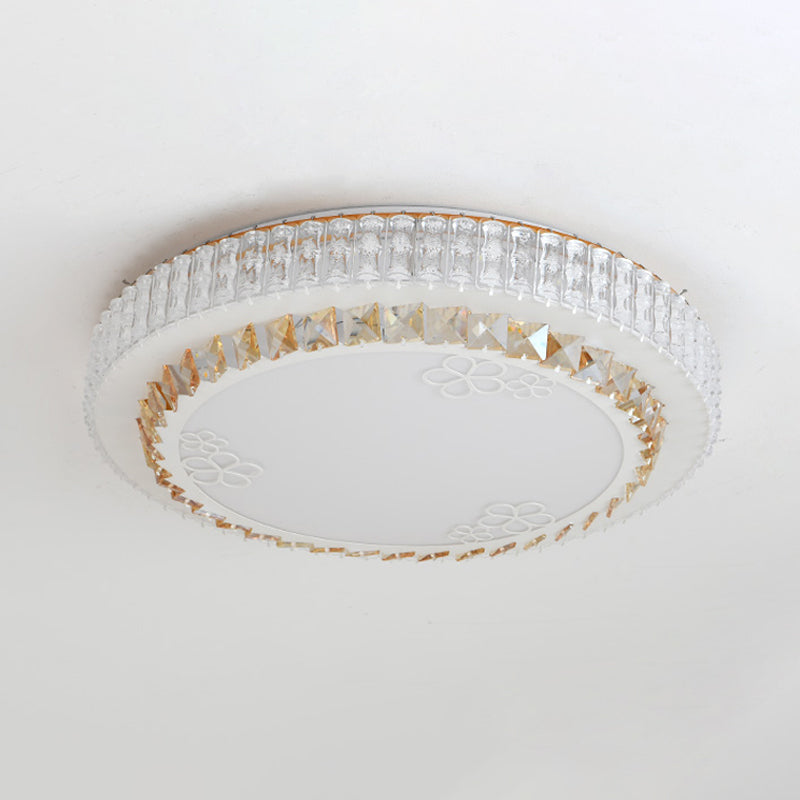 Round LED Flush Mount Ceiling Light Simple White Inlaid Crystal Flushmount in Warm/White Light for Bedroom Clearhalo 'Ceiling Lights' 'Close To Ceiling Lights' 'Close to ceiling' 'Flush mount' Lighting' 1451130