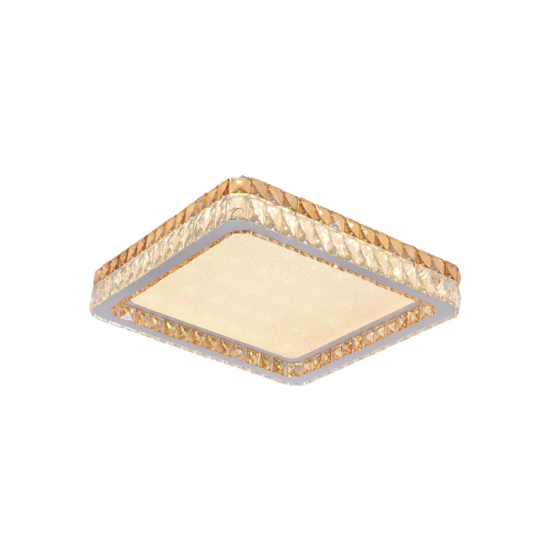 Minimalist Square Ceiling Flush Mount Clear and Gold Crystal Encrusted LED Flushmount Lighting in White - Clearhalo - 'Ceiling Lights' - 'Close To Ceiling Lights' - 'Close to ceiling' - 'Flush mount' - Lighting' - 1451138
