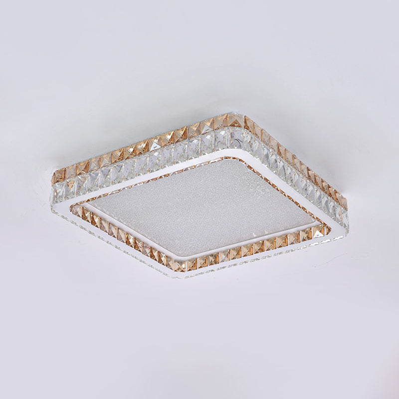 Minimalist Square Ceiling Flush Mount Clear and Gold Crystal Encrusted LED Flushmount Lighting in White - Clearhalo - 'Ceiling Lights' - 'Close To Ceiling Lights' - 'Close to ceiling' - 'Flush mount' - Lighting' - 1451139