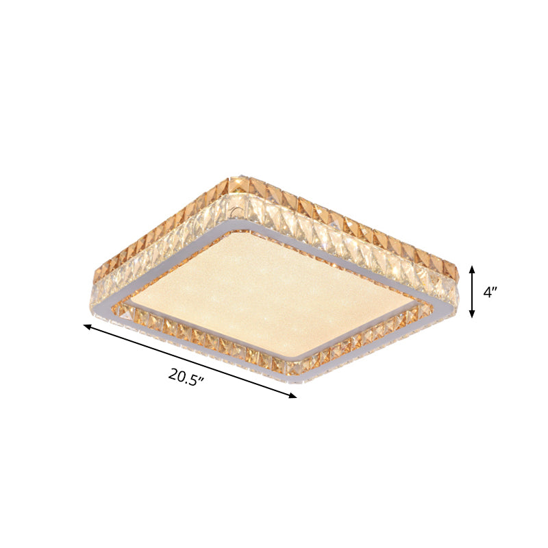 Minimalist Square Ceiling Flush Mount Clear and Gold Crystal Encrusted LED Flushmount Lighting in White - Clearhalo - 'Ceiling Lights' - 'Close To Ceiling Lights' - 'Close to ceiling' - 'Flush mount' - Lighting' - 1451140