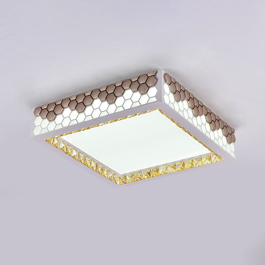 White-Gold Square Flush Light Fixture Modern Crystal Bedroom LED Ceiling Lighting with Honeycomb Design Clearhalo 'Ceiling Lights' 'Close To Ceiling Lights' 'Close to ceiling' 'Flush mount' Lighting' 1451152