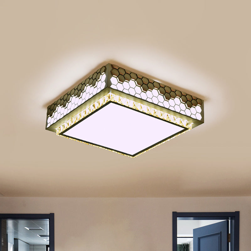 Square Box Bedroom Ceiling Lamp Modern Crystal LED White Flush Mount with Honeycomb Side White Clearhalo 'Ceiling Lights' 'Close To Ceiling Lights' 'Close to ceiling' 'Flush mount' Lighting' 1451158