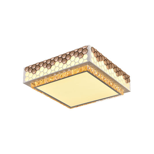 Square Box Bedroom Ceiling Lamp Modern Crystal LED White Flush Mount with Honeycomb Side Clearhalo 'Ceiling Lights' 'Close To Ceiling Lights' 'Close to ceiling' 'Flush mount' Lighting' 1451159