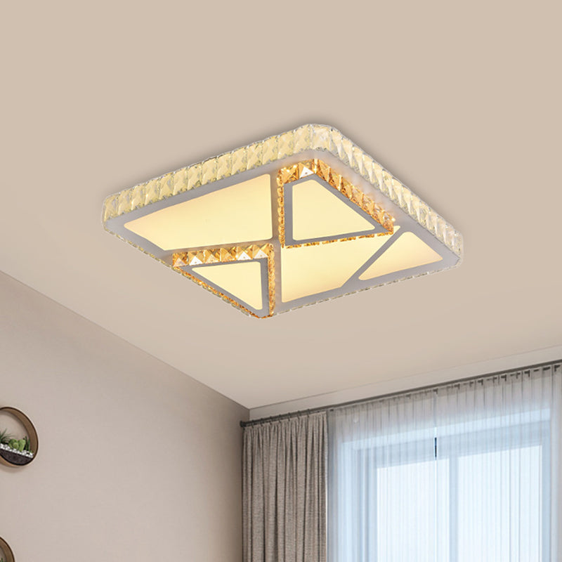 LED Flush Mount Lighting Contemporary Bedroom Ceiling Lamp with Triangle/Round/Square Crystal Shade in White White Triangle Clearhalo 'Ceiling Lights' 'Close To Ceiling Lights' 'Close to ceiling' 'Flush mount' Lighting' 1451249