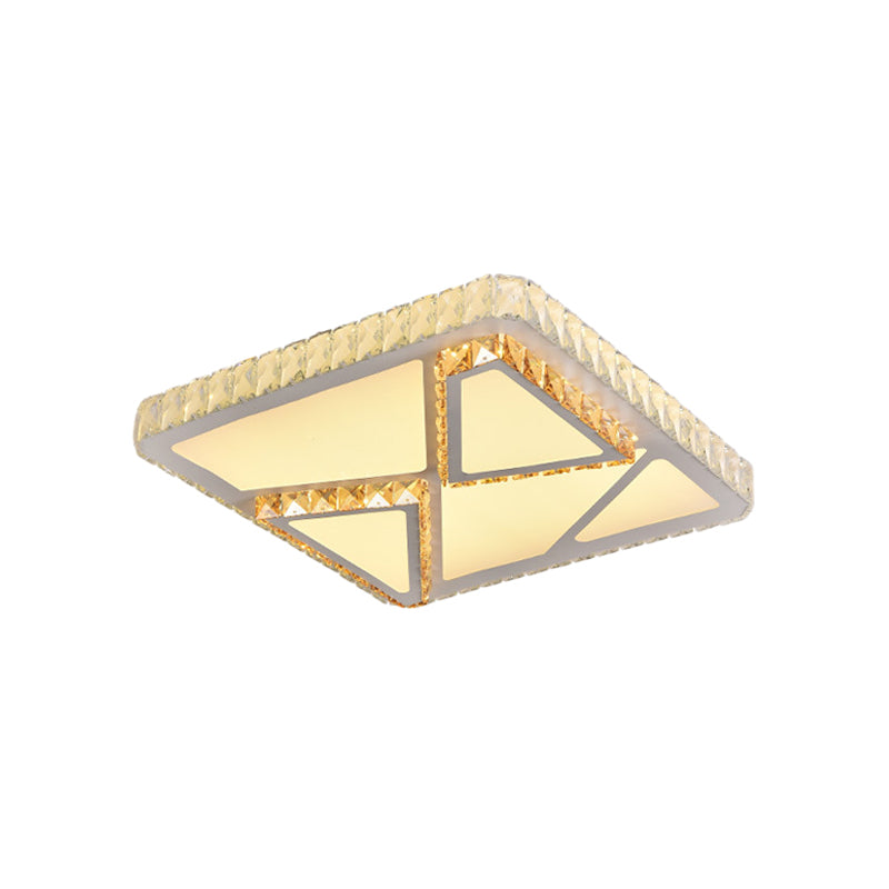 LED Flush Mount Lighting Contemporary Bedroom Ceiling Lamp with Triangle/Round/Square Crystal Shade in White Clearhalo 'Ceiling Lights' 'Close To Ceiling Lights' 'Close to ceiling' 'Flush mount' Lighting' 1451250