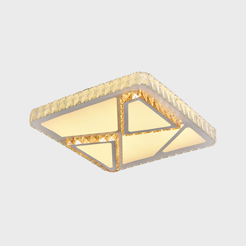 LED Flush Mount Lighting Contemporary Bedroom Ceiling Lamp with Triangle/Round/Square Crystal Shade in White Clearhalo 'Ceiling Lights' 'Close To Ceiling Lights' 'Close to ceiling' 'Flush mount' Lighting' 1451251
