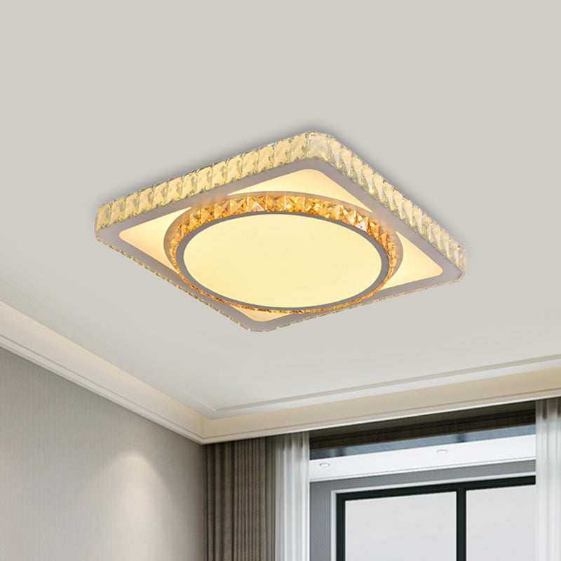 LED Flush Mount Lighting Contemporary Bedroom Ceiling Lamp with Triangle/Round/Square Crystal Shade in White Clearhalo 'Ceiling Lights' 'Close To Ceiling Lights' 'Close to ceiling' 'Flush mount' Lighting' 1451254