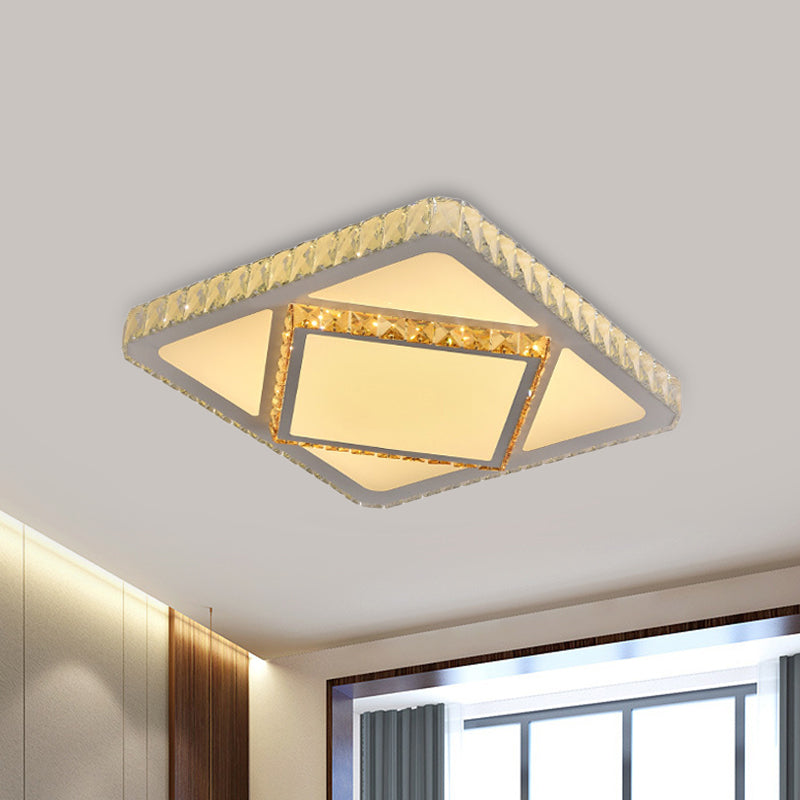 LED Flush Mount Lighting Contemporary Bedroom Ceiling Lamp with Triangle/Round/Square Crystal Shade in White Clearhalo 'Ceiling Lights' 'Close To Ceiling Lights' 'Close to ceiling' 'Flush mount' Lighting' 1451259