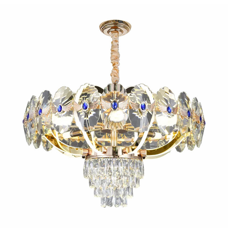 Contemporary LED Chandelier Light with Crystal Panels Shade Gold Oblong Down Lighting Pendant Clearhalo 'Ceiling Lights' 'Chandeliers' 'Clear' 'Industrial' 'Modern Chandeliers' 'Modern' 'Tiffany' 'Traditional Chandeliers' Lighting' 1451264