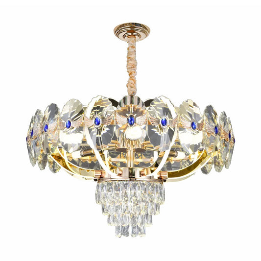 Contemporary LED Chandelier Light with Crystal Panels Shade Gold Oblong Down Lighting Pendant Clearhalo 'Ceiling Lights' 'Chandeliers' 'Clear' 'Industrial' 'Modern Chandeliers' 'Modern' 'Tiffany' 'Traditional Chandeliers' Lighting' 1451264