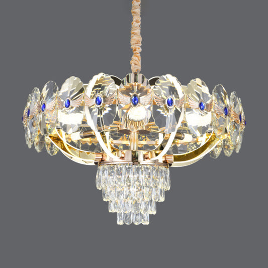 Contemporary LED Chandelier Light with Crystal Panels Shade Gold Oblong Down Lighting Pendant Clearhalo 'Ceiling Lights' 'Chandeliers' 'Clear' 'Industrial' 'Modern Chandeliers' 'Modern' 'Tiffany' 'Traditional Chandeliers' Lighting' 1451265