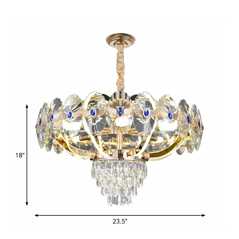 Contemporary LED Chandelier Light with Crystal Panels Shade Gold Oblong Down Lighting Pendant Clearhalo 'Ceiling Lights' 'Chandeliers' 'Clear' 'Industrial' 'Modern Chandeliers' 'Modern' 'Tiffany' 'Traditional Chandeliers' Lighting' 1451266