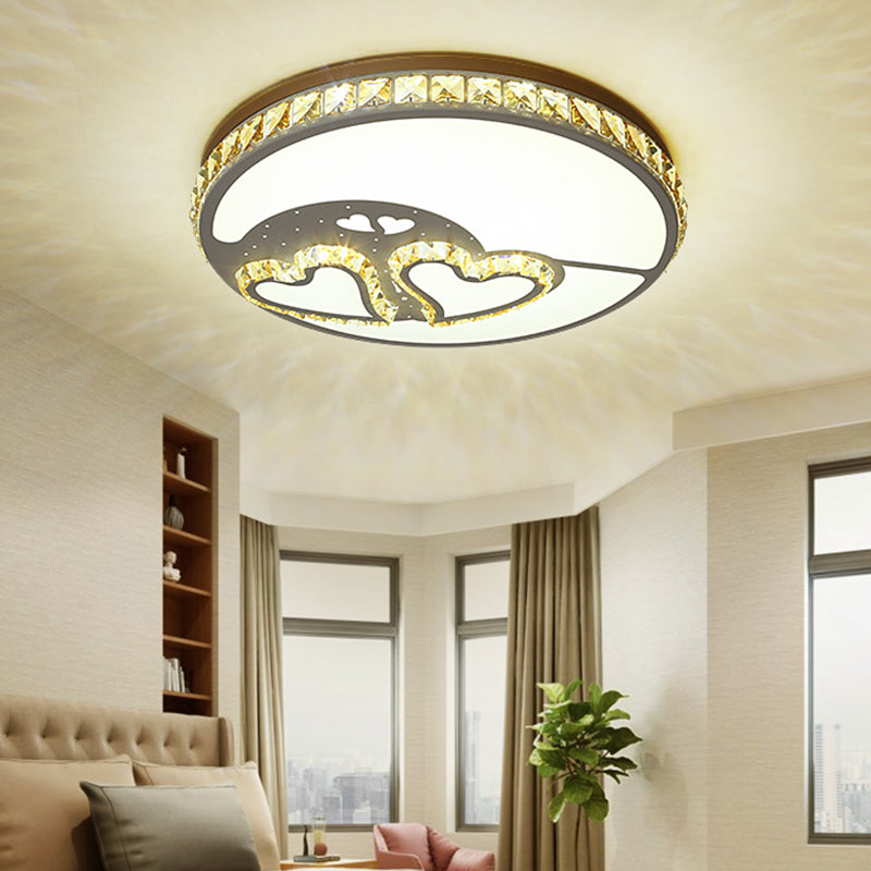 Moon Shaped Crystal Ceiling Flush Minimal Bedroom LED Flush Mount Light with Leaf/Loving Heart/Star Pattern in White White Loving Heart Clearhalo 'Ceiling Lights' 'Close To Ceiling Lights' 'Close to ceiling' 'Flush mount' Lighting' 1451338