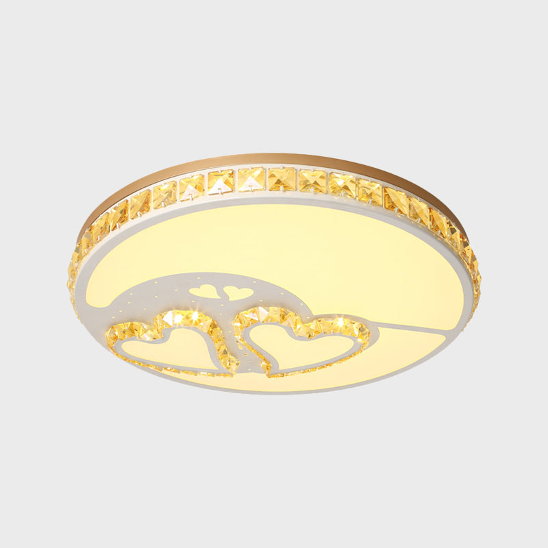 Moon Shaped Crystal Ceiling Flush Minimal Bedroom LED Flush Mount Light with Leaf/Loving Heart/Star Pattern in White Clearhalo 'Ceiling Lights' 'Close To Ceiling Lights' 'Close to ceiling' 'Flush mount' Lighting' 1451340