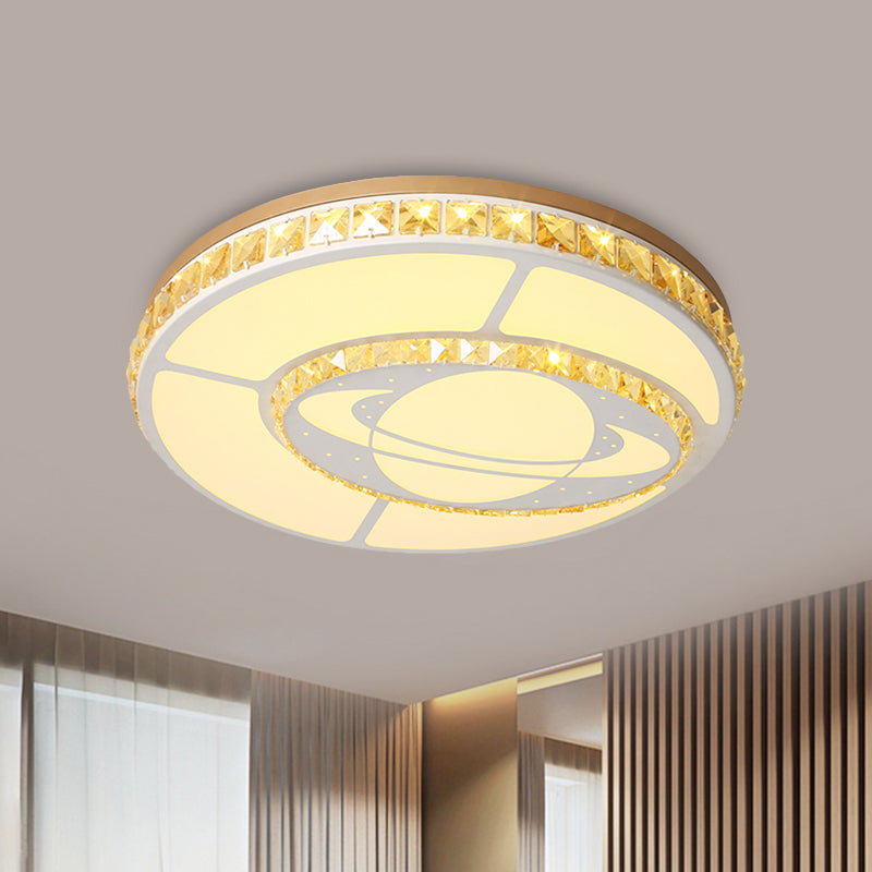 Moon Shaped Crystal Ceiling Flush Minimal Bedroom LED Flush Mount Light with Leaf/Loving Heart/Star Pattern in White White Planet Clearhalo 'Ceiling Lights' 'Close To Ceiling Lights' 'Close to ceiling' 'Flush mount' Lighting' 1451342