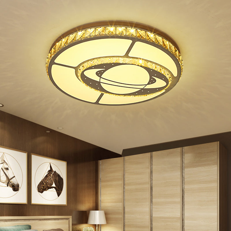 Moon Shaped Crystal Ceiling Flush Minimal Bedroom LED Flush Mount Light with Leaf/Loving Heart/Star Pattern in White Clearhalo 'Ceiling Lights' 'Close To Ceiling Lights' 'Close to ceiling' 'Flush mount' Lighting' 1451343