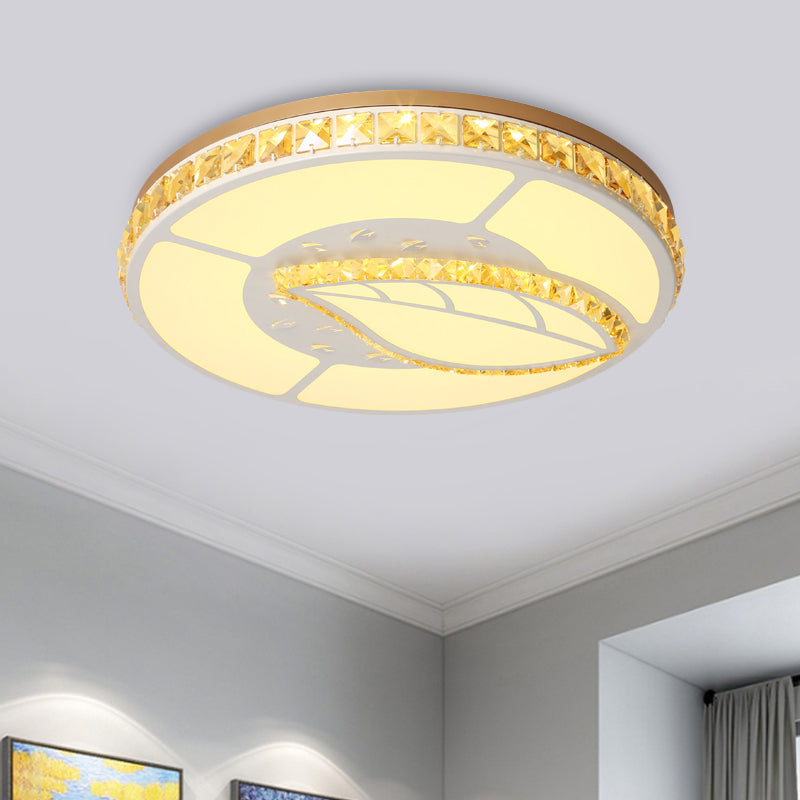Moon Shaped Crystal Ceiling Flush Minimal Bedroom LED Flush Mount Light with Leaf/Loving Heart/Star Pattern in White White Leaf Clearhalo 'Ceiling Lights' 'Close To Ceiling Lights' 'Close to ceiling' 'Flush mount' Lighting' 1451347
