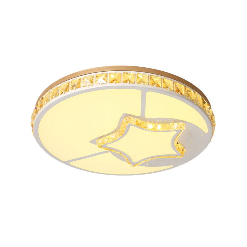 Moon Shaped Crystal Ceiling Flush Minimal Bedroom LED Flush Mount Light with Leaf/Loving Heart/Star Pattern in White Clearhalo 'Ceiling Lights' 'Close To Ceiling Lights' 'Close to ceiling' 'Flush mount' Lighting' 1451354