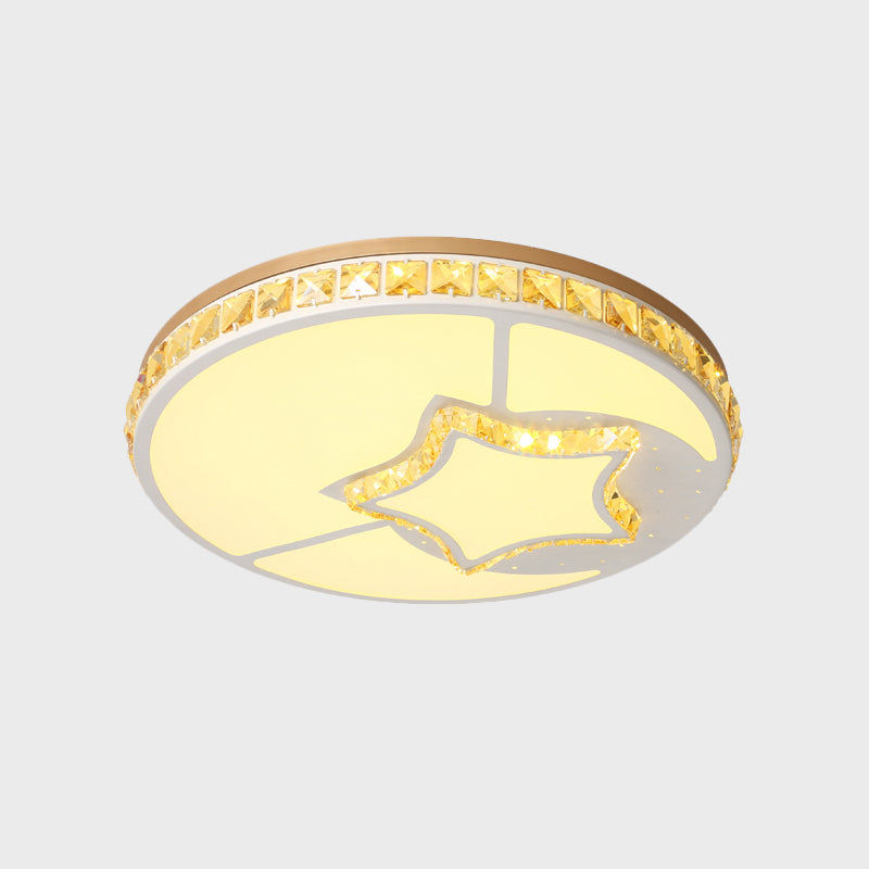 Moon Shaped Crystal Ceiling Flush Minimal Bedroom LED Flush Mount Light with Leaf/Loving Heart/Star Pattern in White Clearhalo 'Ceiling Lights' 'Close To Ceiling Lights' 'Close to ceiling' 'Flush mount' Lighting' 1451355