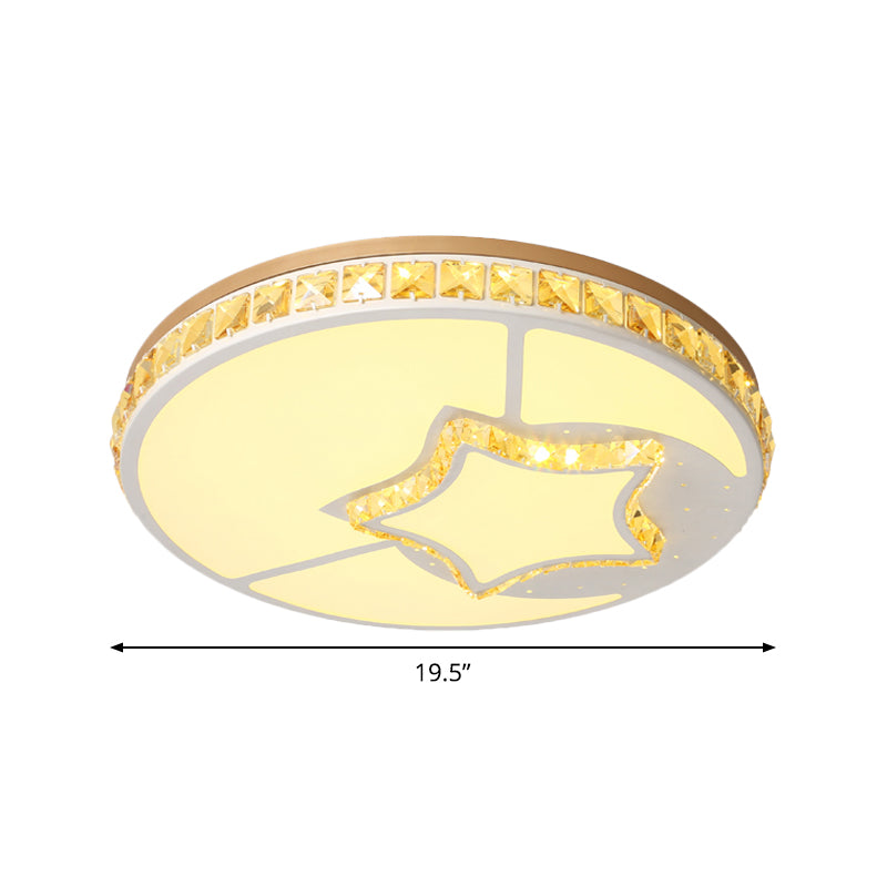 Moon Shaped Crystal Ceiling Flush Minimal Bedroom LED Flush Mount Light with Leaf/Loving Heart/Star Pattern in White Clearhalo 'Ceiling Lights' 'Close To Ceiling Lights' 'Close to ceiling' 'Flush mount' Lighting' 1451356