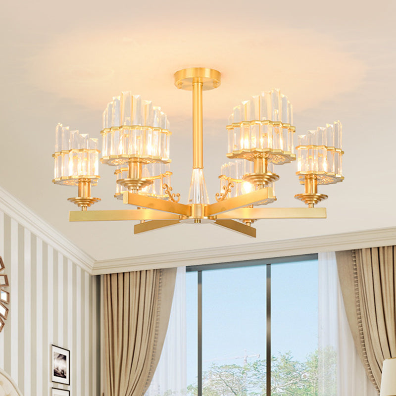 Curved Shape Dining Room Flush Chandelier Postmodern Crystal 3/6-Head Gold Semi Flush Ceiling Light Clearhalo 'Ceiling Lights' 'Close To Ceiling Lights' 'Close to ceiling' 'Semi-flushmount' Lighting' 1451386