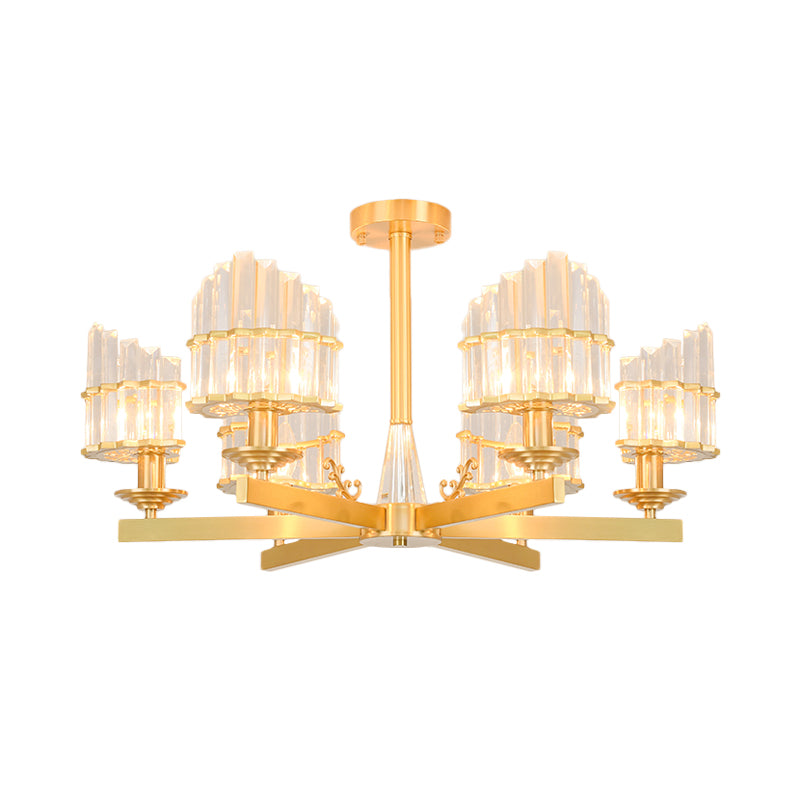 Curved Shape Dining Room Flush Chandelier Postmodern Crystal 3/6-Head Gold Semi Flush Ceiling Light Clearhalo 'Ceiling Lights' 'Close To Ceiling Lights' 'Close to ceiling' 'Semi-flushmount' Lighting' 1451387