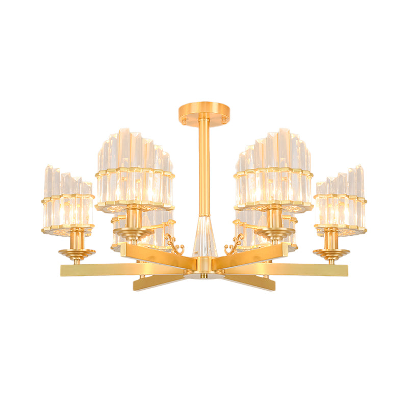 Curved Shape Dining Room Flush Chandelier Postmodern Crystal 3/6-Head Gold Semi Flush Ceiling Light Clearhalo 'Ceiling Lights' 'Close To Ceiling Lights' 'Close to ceiling' 'Semi-flushmount' Lighting' 1451387