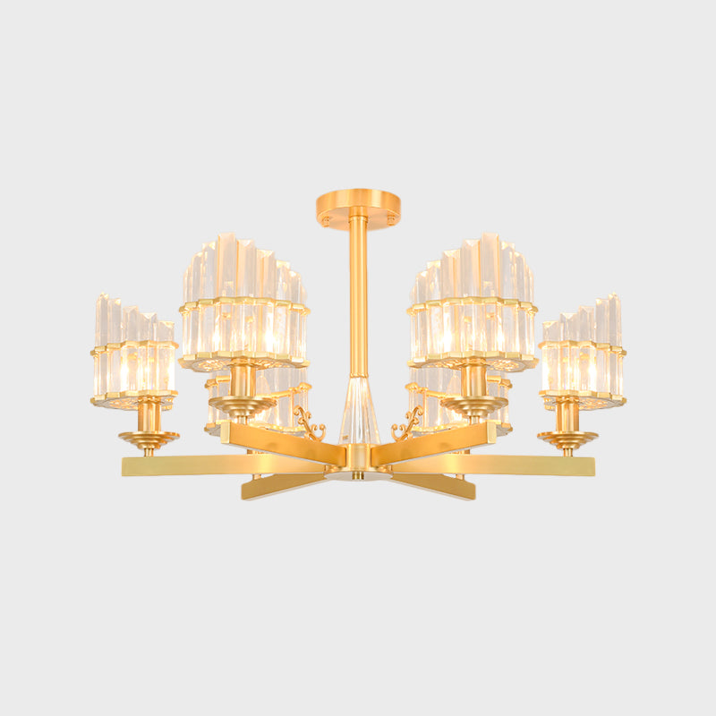 Curved Shape Dining Room Flush Chandelier Postmodern Crystal 3/6-Head Gold Semi Flush Ceiling Light Clearhalo 'Ceiling Lights' 'Close To Ceiling Lights' 'Close to ceiling' 'Semi-flushmount' Lighting' 1451388