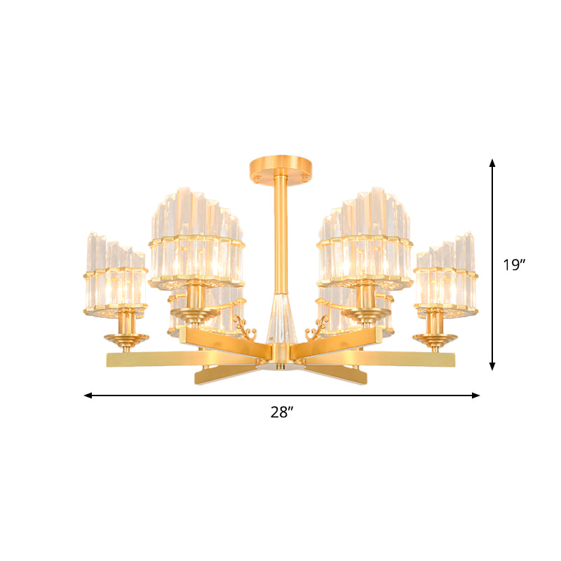 Curved Shape Dining Room Flush Chandelier Postmodern Crystal 3/6-Head Gold Semi Flush Ceiling Light Clearhalo 'Ceiling Lights' 'Close To Ceiling Lights' 'Close to ceiling' 'Semi-flushmount' Lighting' 1451389