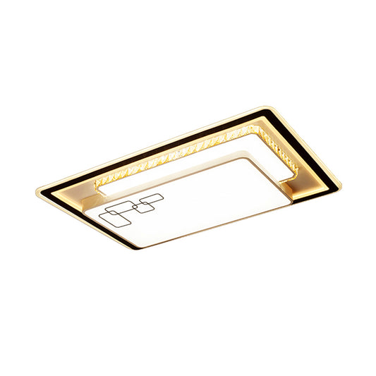 Oversized Rectangle LED Flush Mount Lamp Modern White Acrylic Ceiling Lighting with Crystal Accent, Warm/White Light Clearhalo 'Ceiling Lights' 'Close To Ceiling Lights' 'Close to ceiling' 'Flush mount' Lighting' 1451396