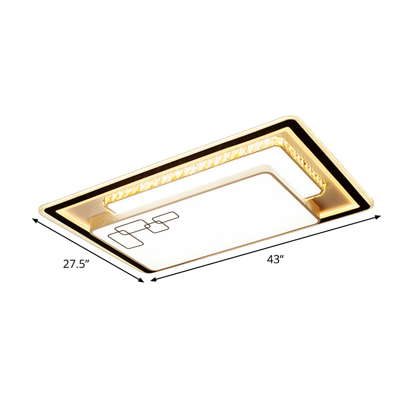 Oversized Rectangle LED Flush Mount Lamp Modern White Acrylic Ceiling Lighting with Crystal Accent, Warm/White Light Clearhalo 'Ceiling Lights' 'Close To Ceiling Lights' 'Close to ceiling' 'Flush mount' Lighting' 1451397