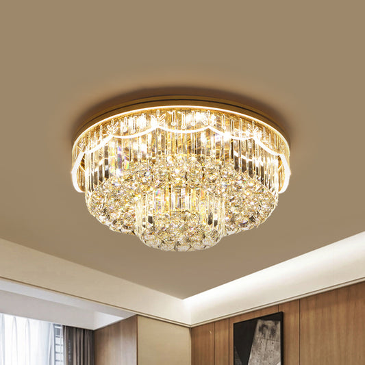 Cut Crystal Clear Flush Light 2-Tiered Round 8 Bulbs Modern Ceiling Mounted Light for Bedroom Clear Clearhalo 'Ceiling Lights' 'Close To Ceiling Lights' 'Close to ceiling' 'Flush mount' Lighting' 1451398