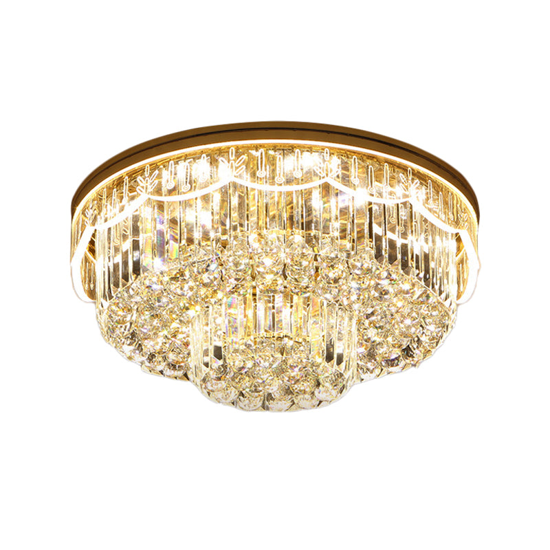 Cut Crystal Clear Flush Light 2-Tiered Round 8 Bulbs Modern Ceiling Mounted Light for Bedroom Clearhalo 'Ceiling Lights' 'Close To Ceiling Lights' 'Close to ceiling' 'Flush mount' Lighting' 1451399