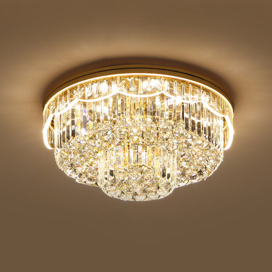 Cut Crystal Clear Flush Light 2-Tiered Round 8 Bulbs Modern Ceiling Mounted Light for Bedroom Clearhalo 'Ceiling Lights' 'Close To Ceiling Lights' 'Close to ceiling' 'Flush mount' Lighting' 1451400