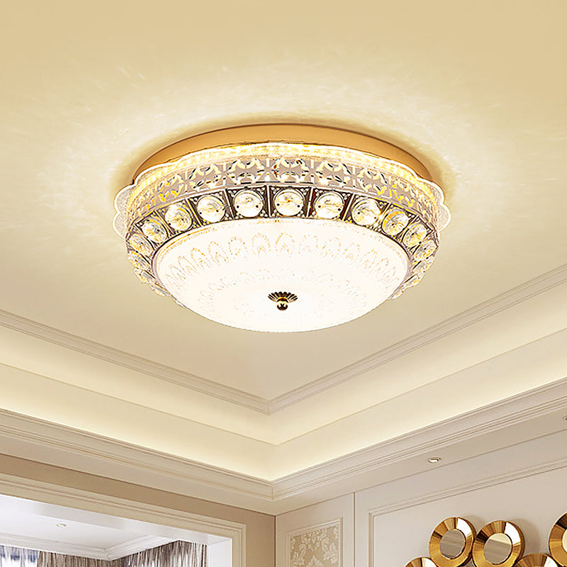 Crystal Bowl Flush Ceiling Light Classic Bedroom 16"/19.5" Wide LED Flush Mount Light Fixture in White White A Clearhalo 'Ceiling Lights' 'Close To Ceiling Lights' 'Close to ceiling' 'Flush mount' Lighting' 1451402