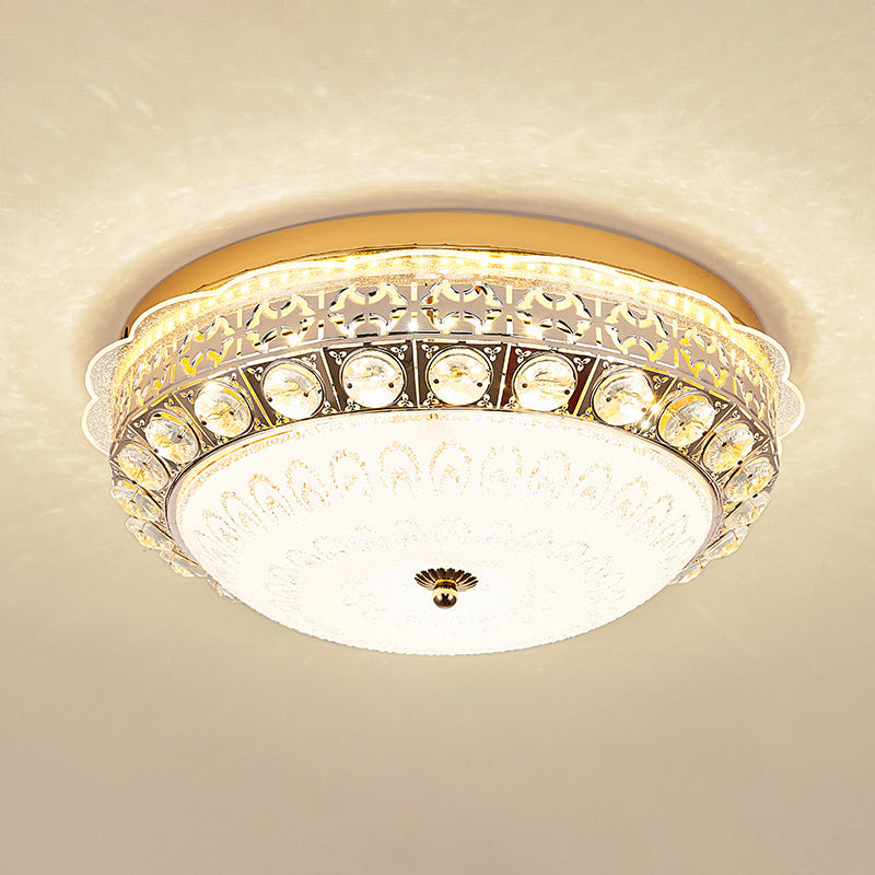 Crystal Bowl Flush Ceiling Light Classic Bedroom 16"/19.5" Wide LED Flush Mount Light Fixture in White Clearhalo 'Ceiling Lights' 'Close To Ceiling Lights' 'Close to ceiling' 'Flush mount' Lighting' 1451404