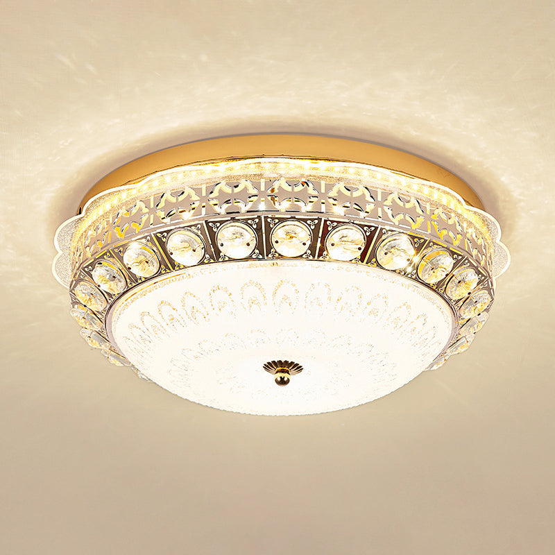Crystal Bowl Flush Ceiling Light Classic Bedroom 16"/19.5" Wide LED Flush Mount Light Fixture in White Clearhalo 'Ceiling Lights' 'Close To Ceiling Lights' 'Close to ceiling' 'Flush mount' Lighting' 1451404
