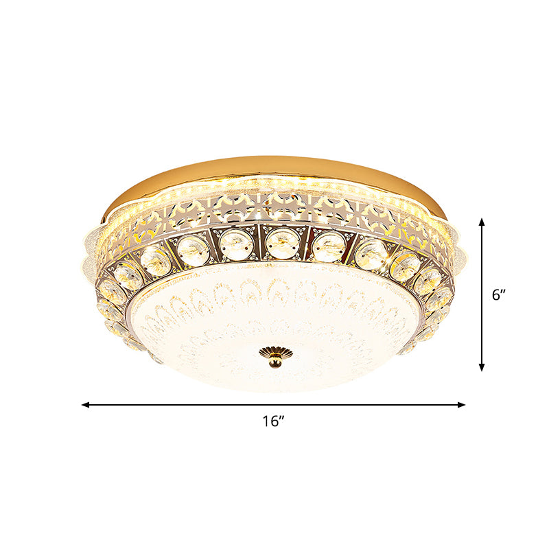 Crystal Bowl Flush Ceiling Light Classic Bedroom 16"/19.5" Wide LED Flush Mount Light Fixture in White Clearhalo 'Ceiling Lights' 'Close To Ceiling Lights' 'Close to ceiling' 'Flush mount' Lighting' 1451405
