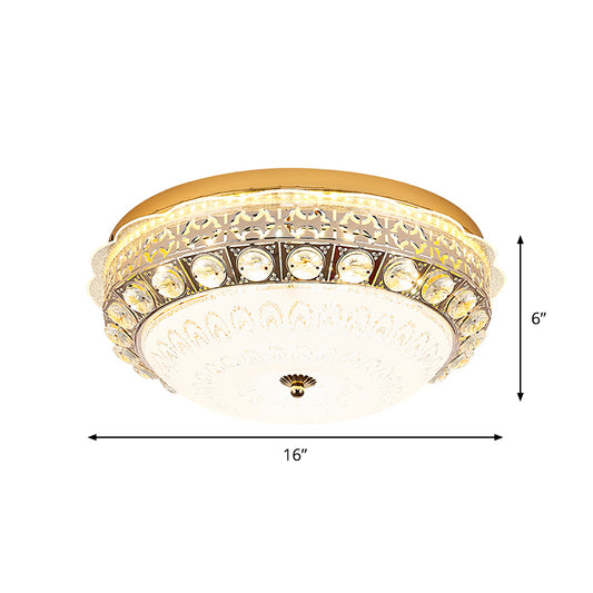Crystal Bowl Flush Ceiling Light Classic Bedroom 16"/19.5" Wide LED Flush Mount Light Fixture in White Clearhalo 'Ceiling Lights' 'Close To Ceiling Lights' 'Close to ceiling' 'Flush mount' Lighting' 1451405
