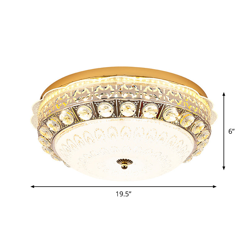 Crystal Bowl Flush Ceiling Light Classic Bedroom 16"/19.5" Wide LED Flush Mount Light Fixture in White Clearhalo 'Ceiling Lights' 'Close To Ceiling Lights' 'Close to ceiling' 'Flush mount' Lighting' 1451406