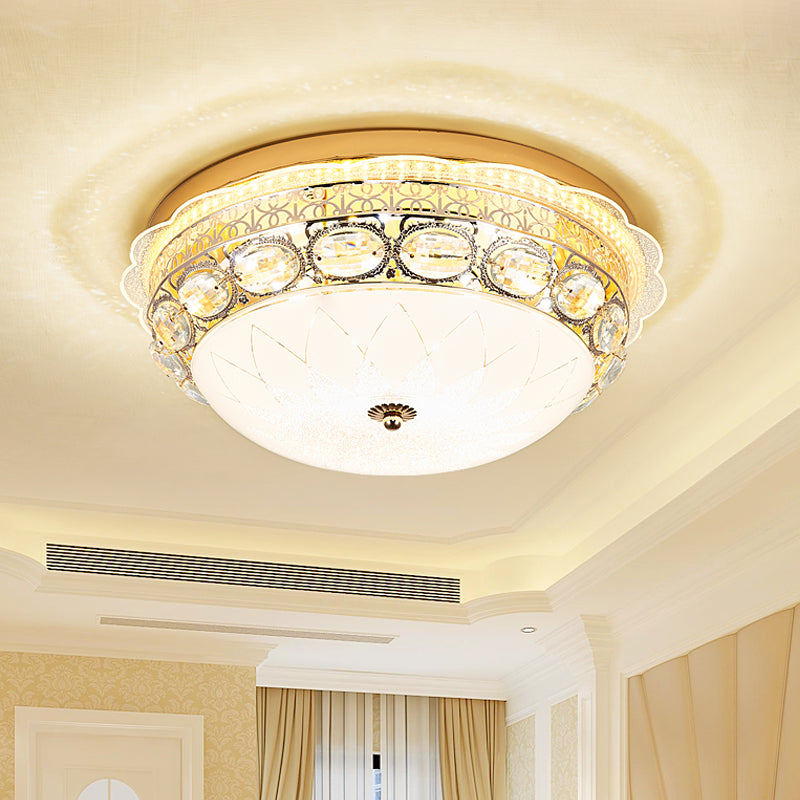 Crystal Bowl Flush Ceiling Light Classic Bedroom 16"/19.5" Wide LED Flush Mount Light Fixture in White White B Clearhalo 'Ceiling Lights' 'Close To Ceiling Lights' 'Close to ceiling' 'Flush mount' Lighting' 1451407