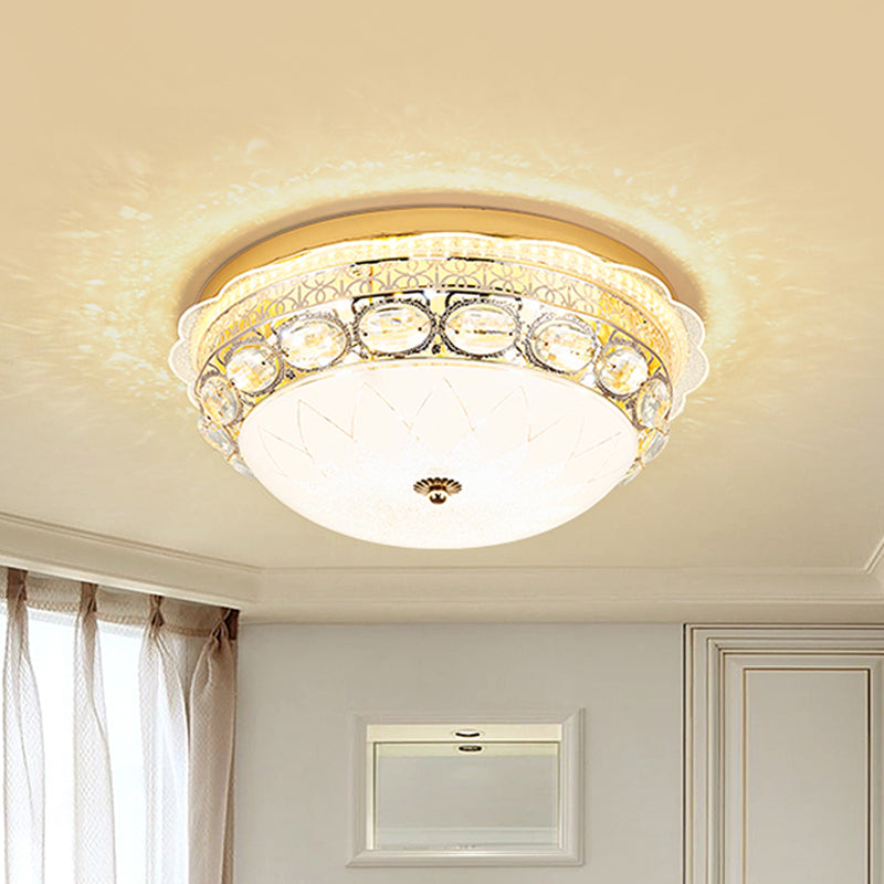 Crystal Bowl Flush Ceiling Light Classic Bedroom 16"/19.5" Wide LED Flush Mount Light Fixture in White Clearhalo 'Ceiling Lights' 'Close To Ceiling Lights' 'Close to ceiling' 'Flush mount' Lighting' 1451408